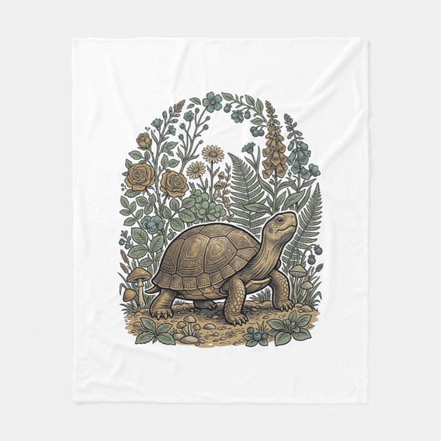 Couverture Polaire Gravure vintage tortue jardin botanique (Devant)