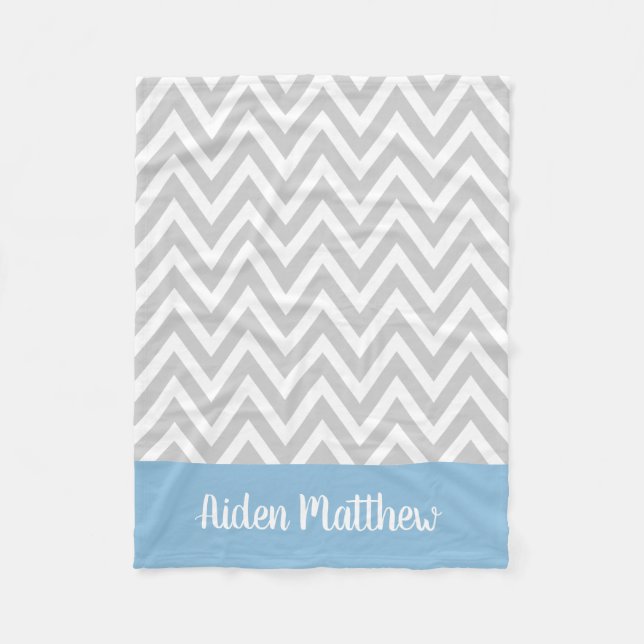 Couverture Polaire Gray and Blue Chevron Nom du bébé Monogrammé (Devant)