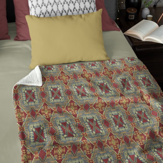 Couverture Polaire Gray Tan Brown Ochre ivoire Red Tribal Art Motif (Créateur téléchargé)