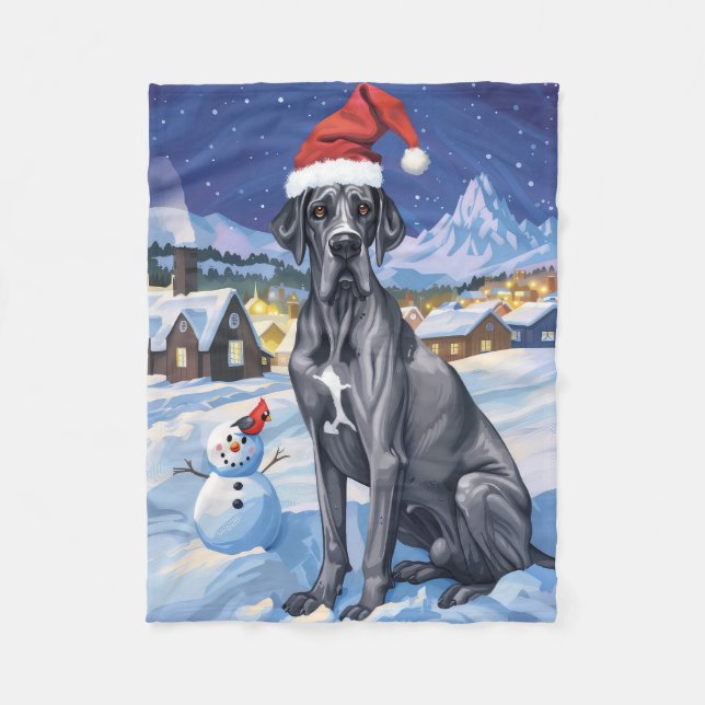 Couverture Polaire Great Dane Winter Wonderland Noël Joie (Devant)