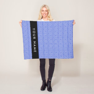 Couverture Polaire Grec Meander Key Blue, Votre Nom, Personnaliser