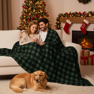 Couverture Polaire Green and Black Buffalo Plaid Christmas Check