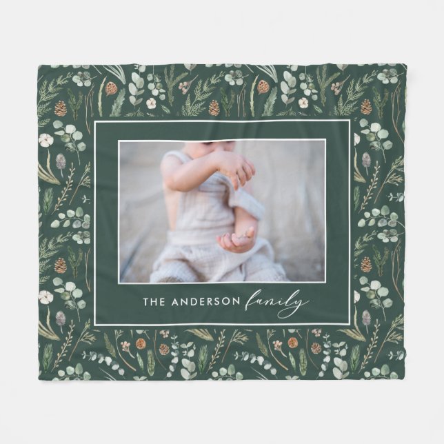 Couverture Polaire Green botanique élégant moderne photo de famille (Devant (Horizontal))