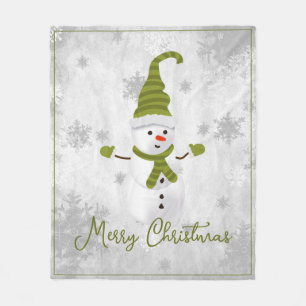 Couverture Polaire Green Cute Snowman Holiday Fleece Blanche