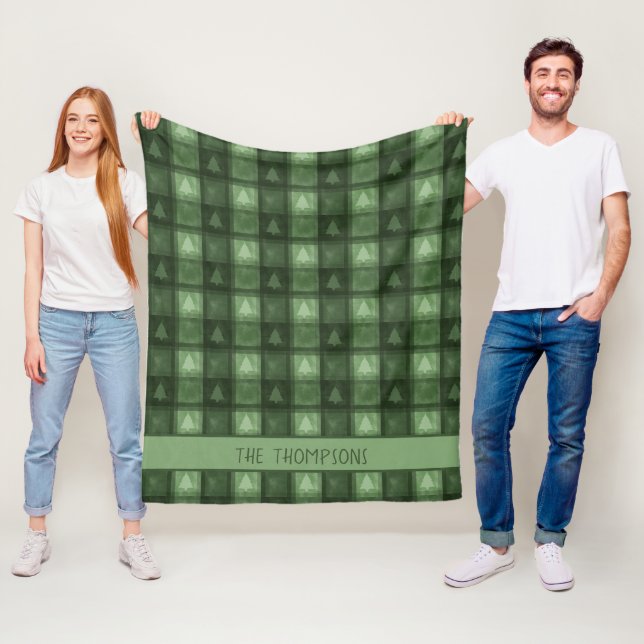 Couverture Polaire Green Fir Tree Plaid With Custom Name Christmas (En situation)