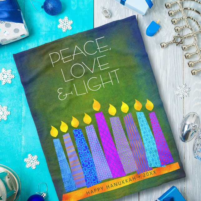 Couverture Polaire Green Hanoukka Menorah bougies Peace Love Light (Créateur téléchargé)