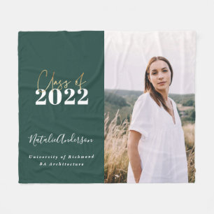 Couverture Polaire green modern script grad multi photo classe de 202