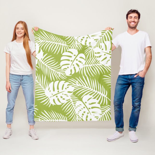 Couverture Polaire Green Palm Feuille Rainforest Motif (En situation)
