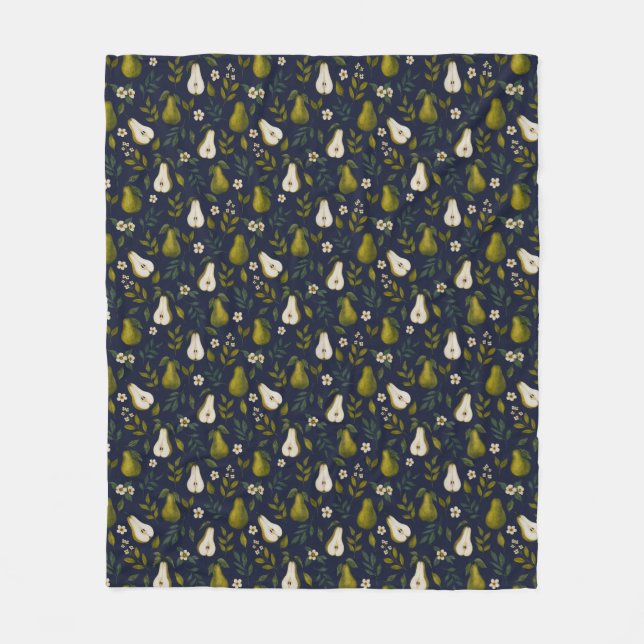 Couverture Polaire Green Pear Watercolor Pattern on Dark Blue  (Devant)
