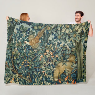 Couverture Polaire GREENERY, FOREST ANIMALS Pheasant, Fox, Green Flor
