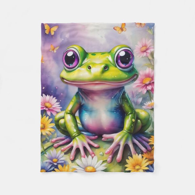 Couverture Polaire Grenouille Avec Art numérique Fleur (Devant)