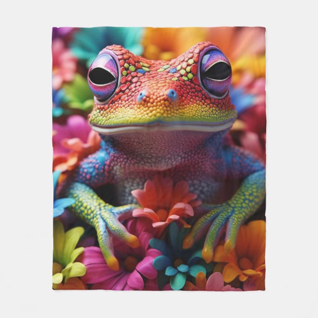 Couverture Polaire Grenouille De Couleur Vive Avec Fleurs Couleurs Ra (Devant)