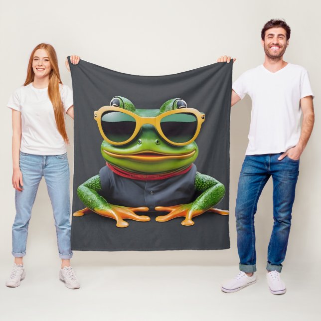 Couverture Polaire Grenouille drôle avec des lunettes de soleil (En situation)