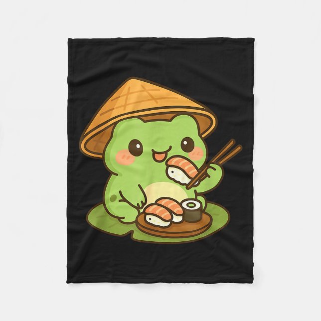 Couverture Polaire Grenouille Mignonne Mangeant des Sushis Anime Cade (Devant)