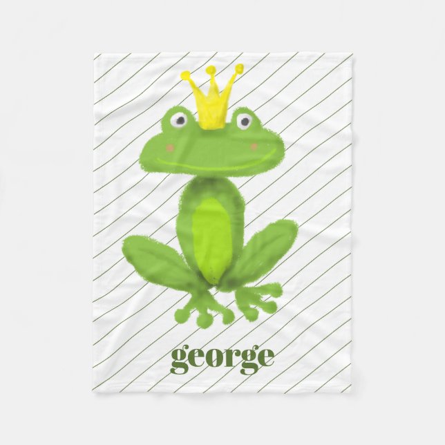 Couverture Polaire Grenouille Prince Vert Or Couronne Nom personnalis (Devant)