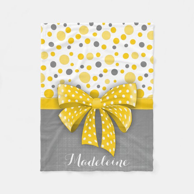 Couverture Polaire Grey and Yellow Polka Dots, Sunny Yellow Ribbon (Devant)