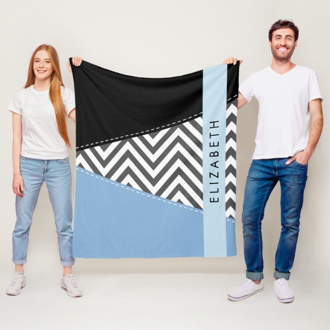 Couverture Polaire Grey Zigzag, Grey Chevron, Bleu, Votre Nom (En situation)