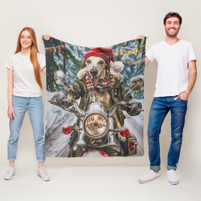 Couverture Polaire Greyhound Chien équitation Moto Noël (En situation)