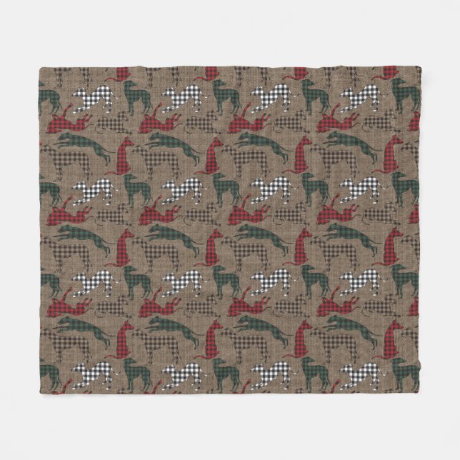 Couverture Polaire Greyhound Christmas Plaid Burlap (Devant (Horizontal))