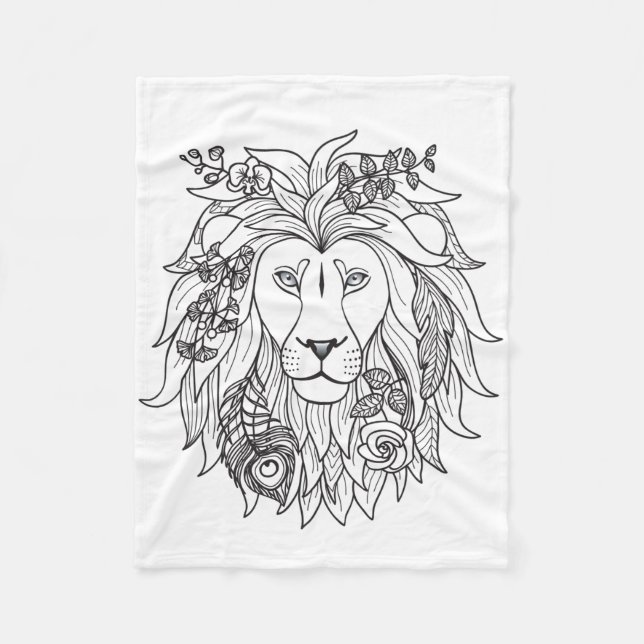 Couverture Polaire Griffonnage de lion et de fleurs (Devant)