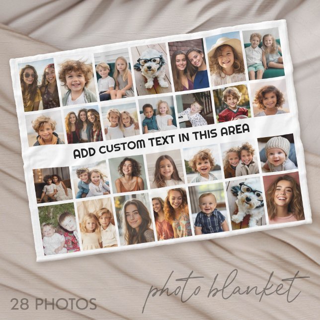 Couverture Polaire Grille de collage de 28 photos - 1 zone de texte (Photo Blanket - Customize with your favorite pictures)