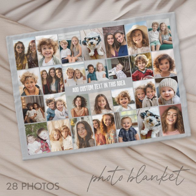 Couverture Polaire Grille de collage de 28 photos - 1 zone de texte (Photo Blanket - Customize with your favorite pictures)