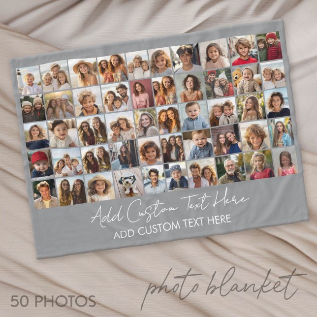 Couverture Polaire Grille de collage de 50 photos - Texte de script - (Photo Blanket - Custom Pictures in a Collage)