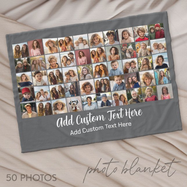 Couverture Polaire Grille de collage de 50 photos - Texte de script - (Photo Blanket - Custom Pictures in a Collage)