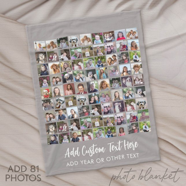 Couverture Polaire Grille de collage photo 81 avec texte - gris (Custom Fleece Blanket with Photo Collage)