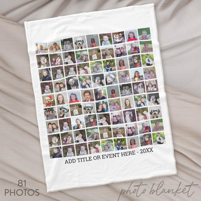 Couverture Polaire Grille de collage photo 81 carrés - Texte personna (Custom Photo Blankets)