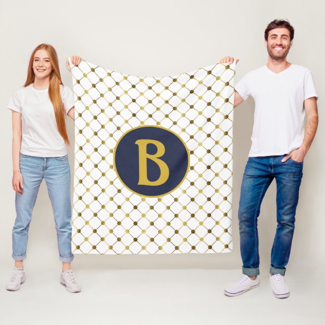 Couverture Polaire Grille de points blanc et or B (En situation)