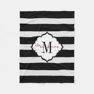 Couverture Polaire Grilles en noir et blanc monogramme Blanche en pol