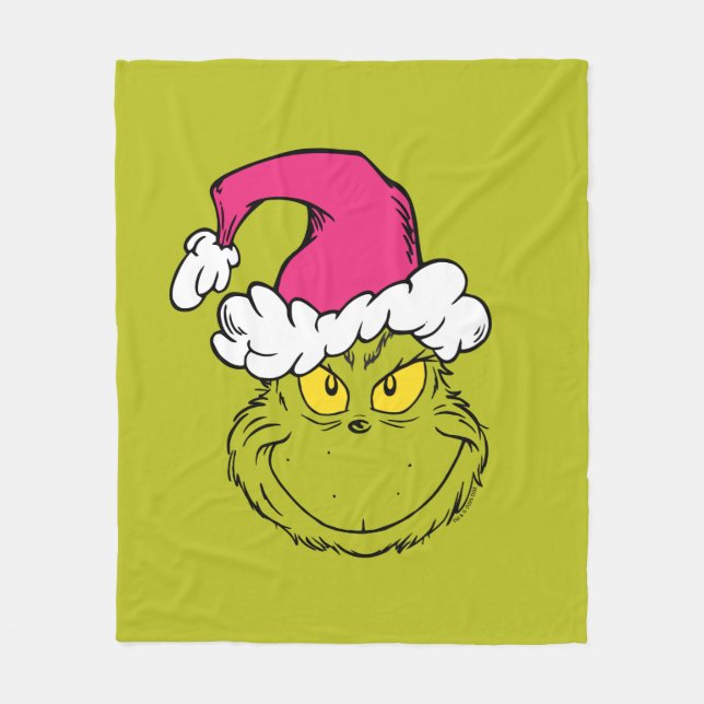 Couverture Polaire Grinch avec un chapeau de Père Noël rose (Devant)
