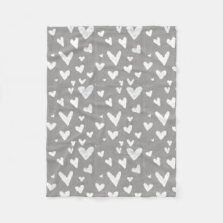 Couverture Polaire Gris avec les coeurs blancs