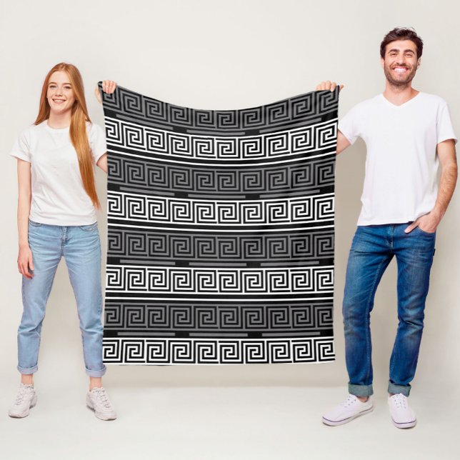 Couverture Polaire Gris Blanc Noir Clé grecque Fret Motif Design (Créateur téléchargé)