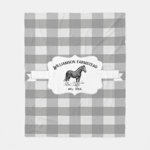 Couverture Polaire Gris Buffalo Plaid Farm Horse Fleece Blanche