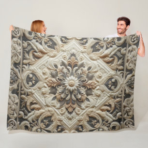 Couverture Polaire Gris Crème Matelassé Orné Arabesque