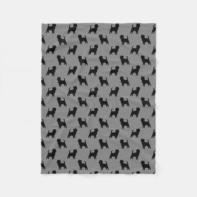 Couverture Polaire Gris de motif de silhouettes d'Affenpinscher (Devant)