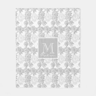 Couverture Polaire Gris et blanc Imaginaire Floral Monogramme