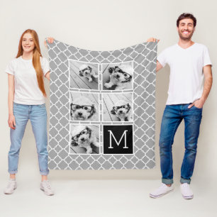 Couverture Polaire Gris et noir Instagram 5 Photo Collage Monogramme