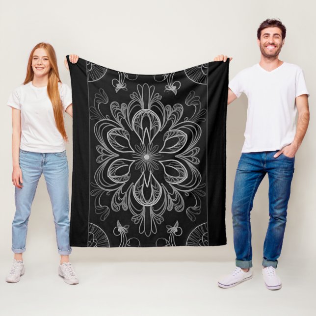 Couverture Polaire Gris floral Abstrait (En situation)
