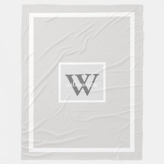 Couverture Polaire Gris moderne simple initial et nom Fleece Blanche (Devant)