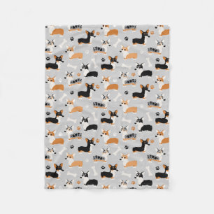 Couverture Polaire Gris Motif de Corgi