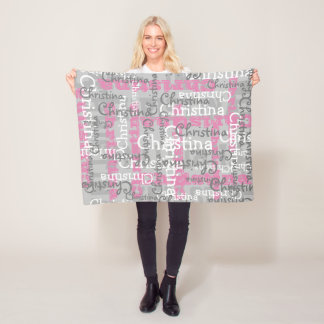 Couverture Polaire Gris Rose Girls Allover Nom Collage Personnalisé