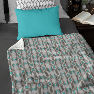 Couverture Polaire Gris Taupe Aqua Turquoise Blue Tribal Art Motif