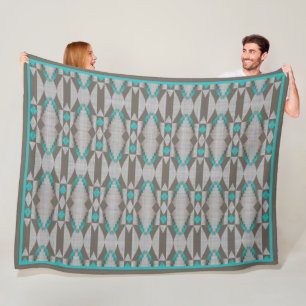 Couverture Polaire Gris Taupe Aqua Turquoise Turquoise Blue Tribal Ar