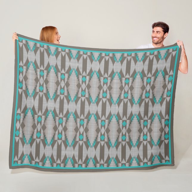 Couverture Polaire Gris Taupe Aqua Turquoise Turquoise Blue Tribal Ar (En situation)