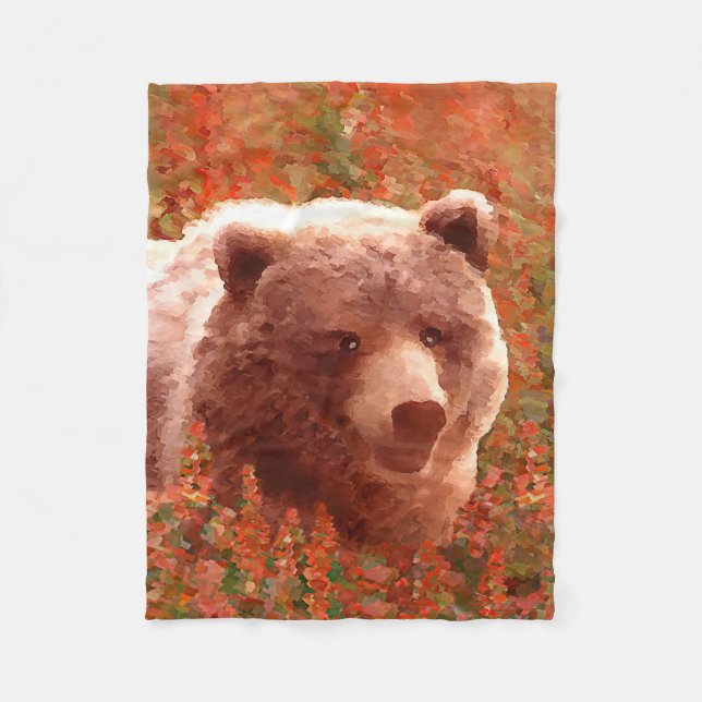 Couverture Polaire Grizzly Bear Cub dans Fireweed Peinture Art de la  (Devant)