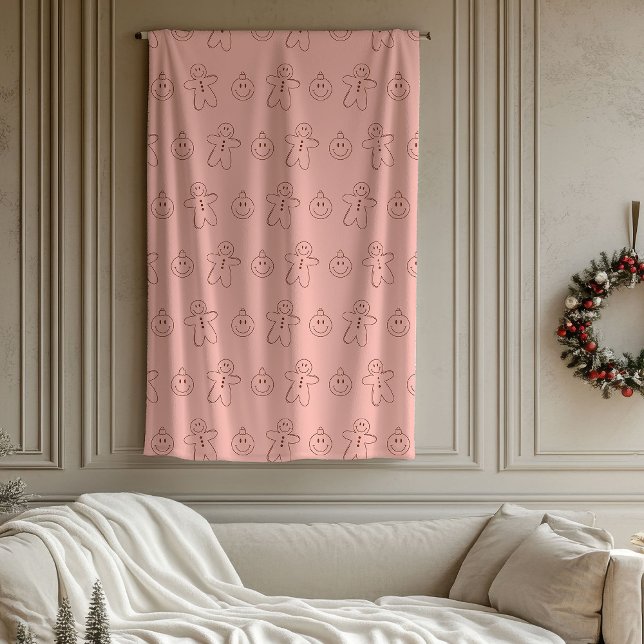 Couverture Polaire Groovy Christmas Retro Pastel Pink Burgundy 70th (Groovy Christmas Retro Pastel Pink Burgundy 70th Fleece Blanket)