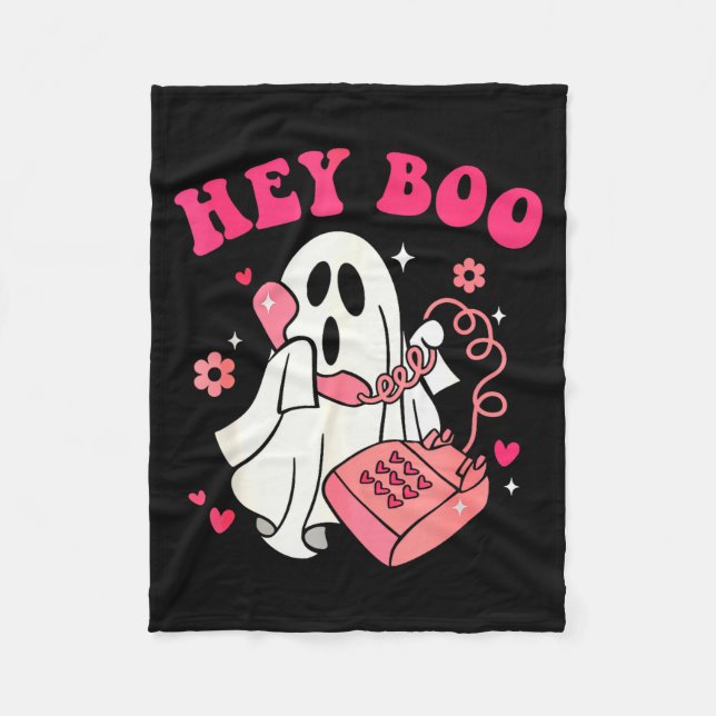 Couverture Polaire Groovy Hey Boo Cute Ghost Funny Halloween Mens Wom (Devant)